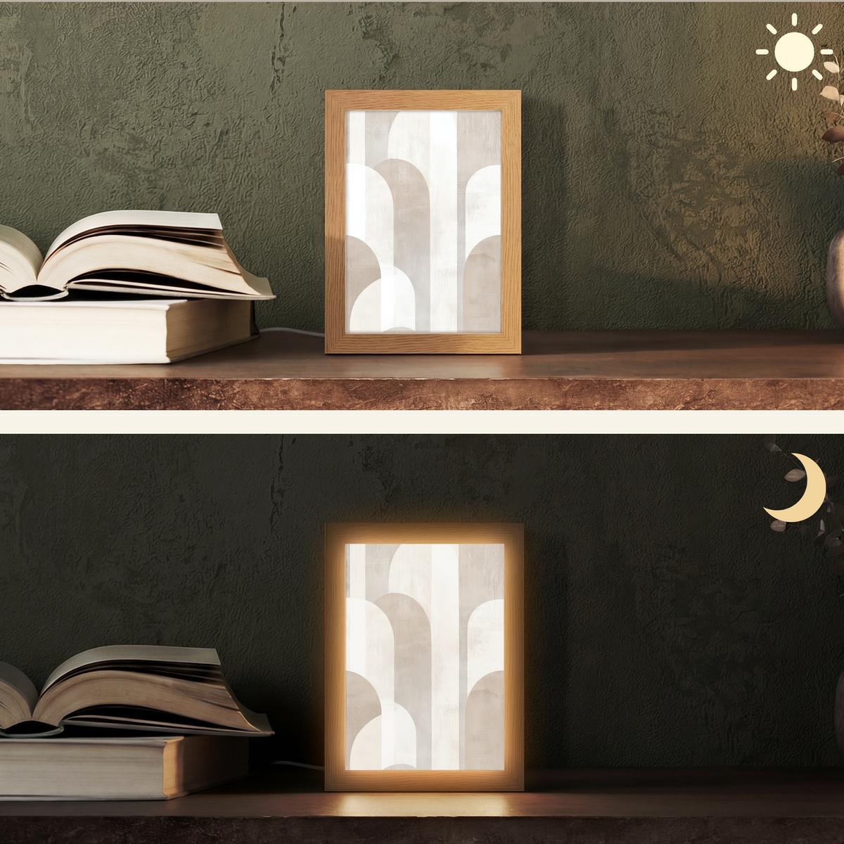 TISCHLEUCHTE Abstrakte Bögen - Modern - Beige 15x20 cm - Buche Kolonial, Holzwerkstoff (8/15/20cm) - OnlyWow