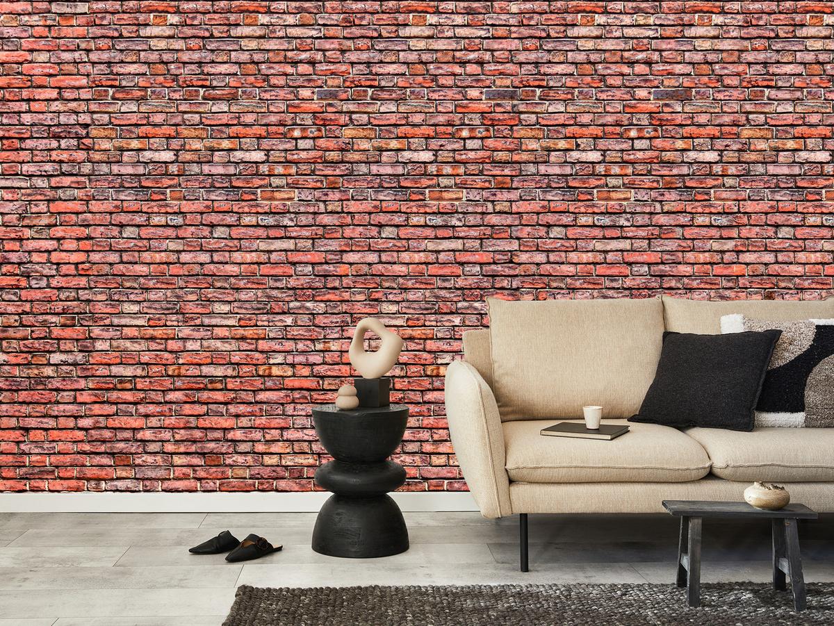 FOTOTAPETE für Wohnzimmer Alter Ziegelstein Roter Wand Rustikal 450x315 - Rot/Orange, Papier (450/315cm) - Muralo