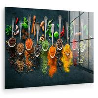 ACRYLGLASBILD Kräuter - Gewürze - Löffel 80x60 cm - Currygelb, Glas (80/60cm) - MuchoWow