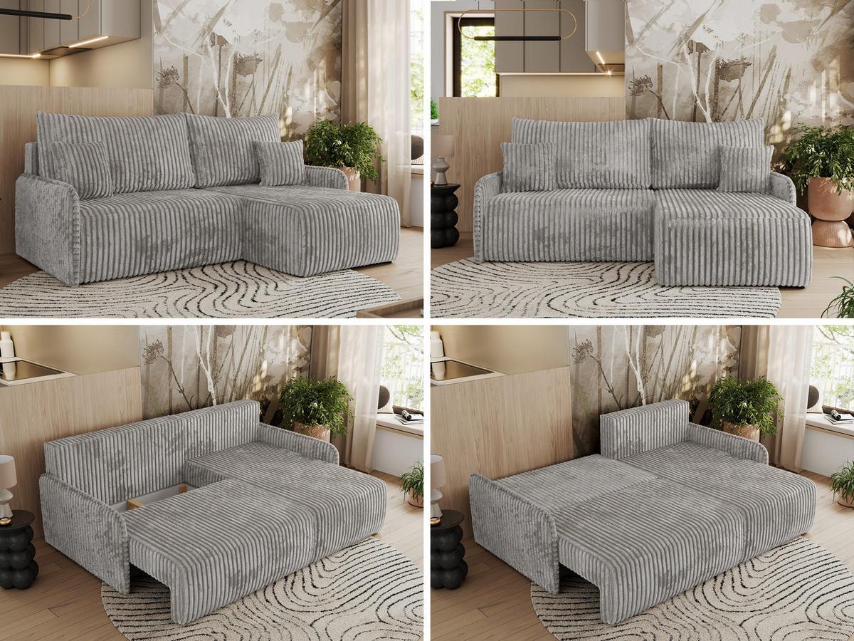 ECKSCHLAFSOFA ARPA L Grau Cord - rechts - Schwarz/Grau, Kunststoff/Textil (150/198cm) - MKS