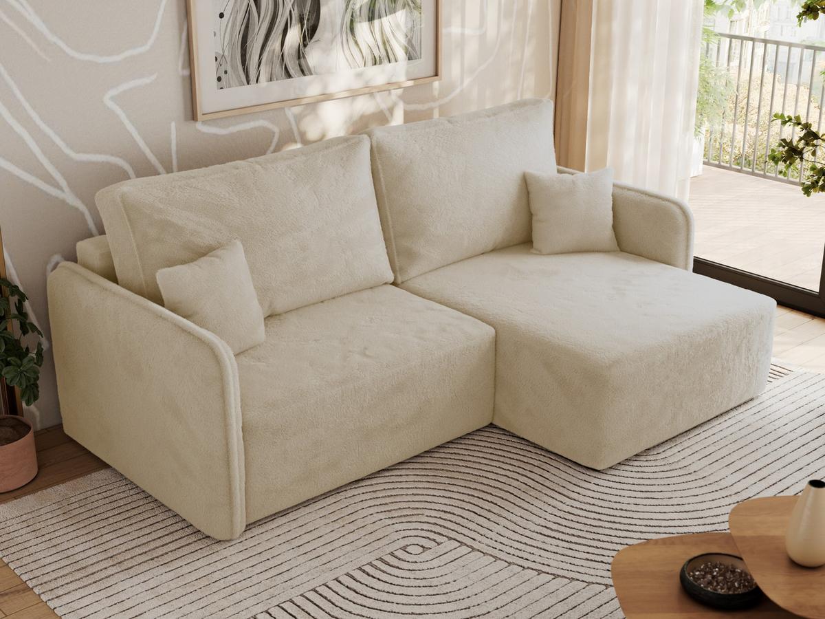 ECKSCHLAFSOFA MESTO L Creme Plüsch - rechts - Creme/Schwarz, Kunststoff/Textil (147/227cm) - MKS