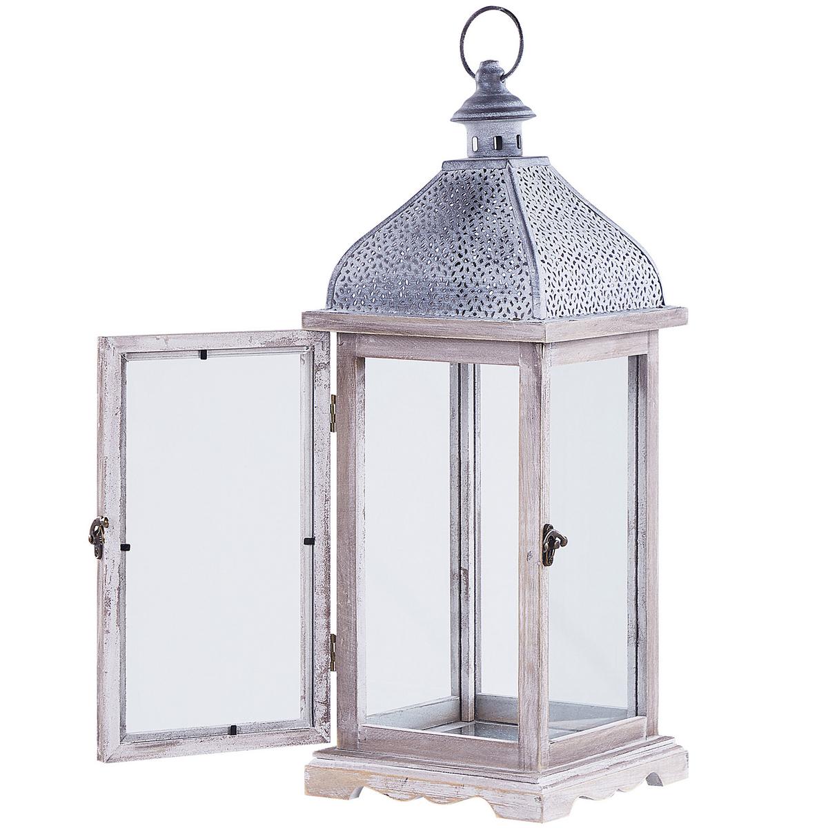 LATERNE Kiefernholz 47 cm Weiß Samar - Weiß, Metall (18/47/18cm) - Beliani