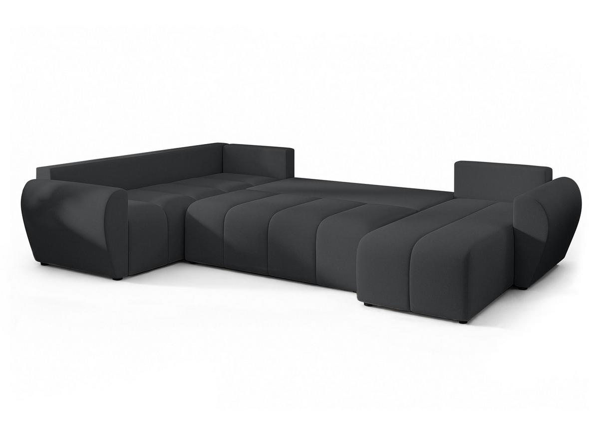 WOHNLANDSCHAFT Malatya U Form MAX Dunkelgrau 311/145/80 cm mit Schlaffunktion - Dunkelgrau/Schwarz, Kunststoff/Textil (303/80/208cm) - AX Living