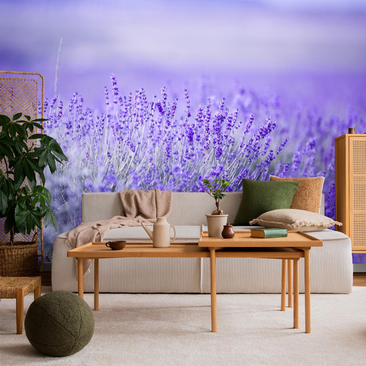FOTOTAPETE für Küche Lavendelwiese Blüten Fliederfeld 100x70 - Violett/Lila, Papier (100/70cm) - Muralo