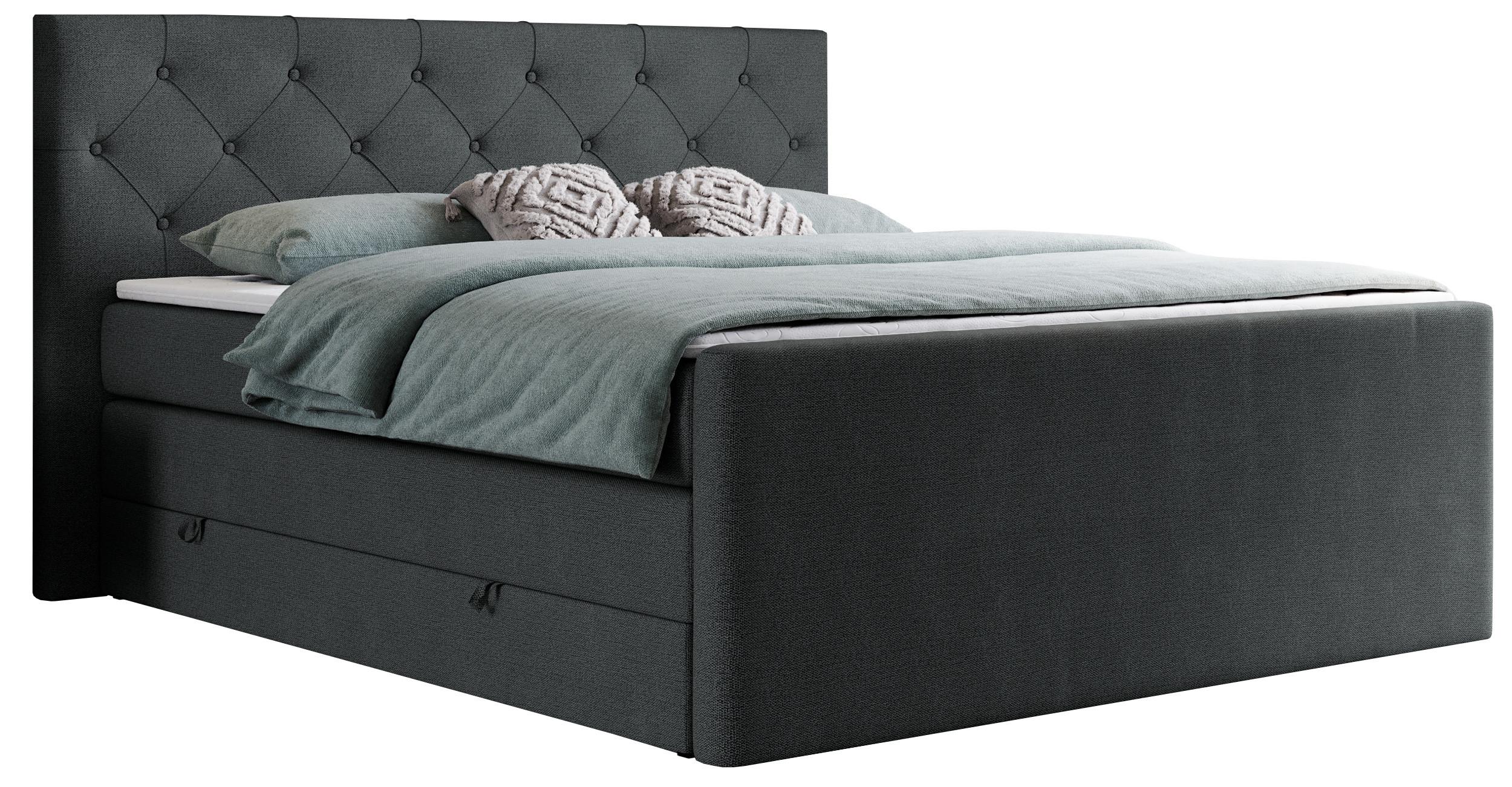 BOXSPRINGBETT KING VELEN 140/200 Dunkelgrau Struktur - H3 - Dunkelgrau, Holz/Textil (140/200cm) - MKS