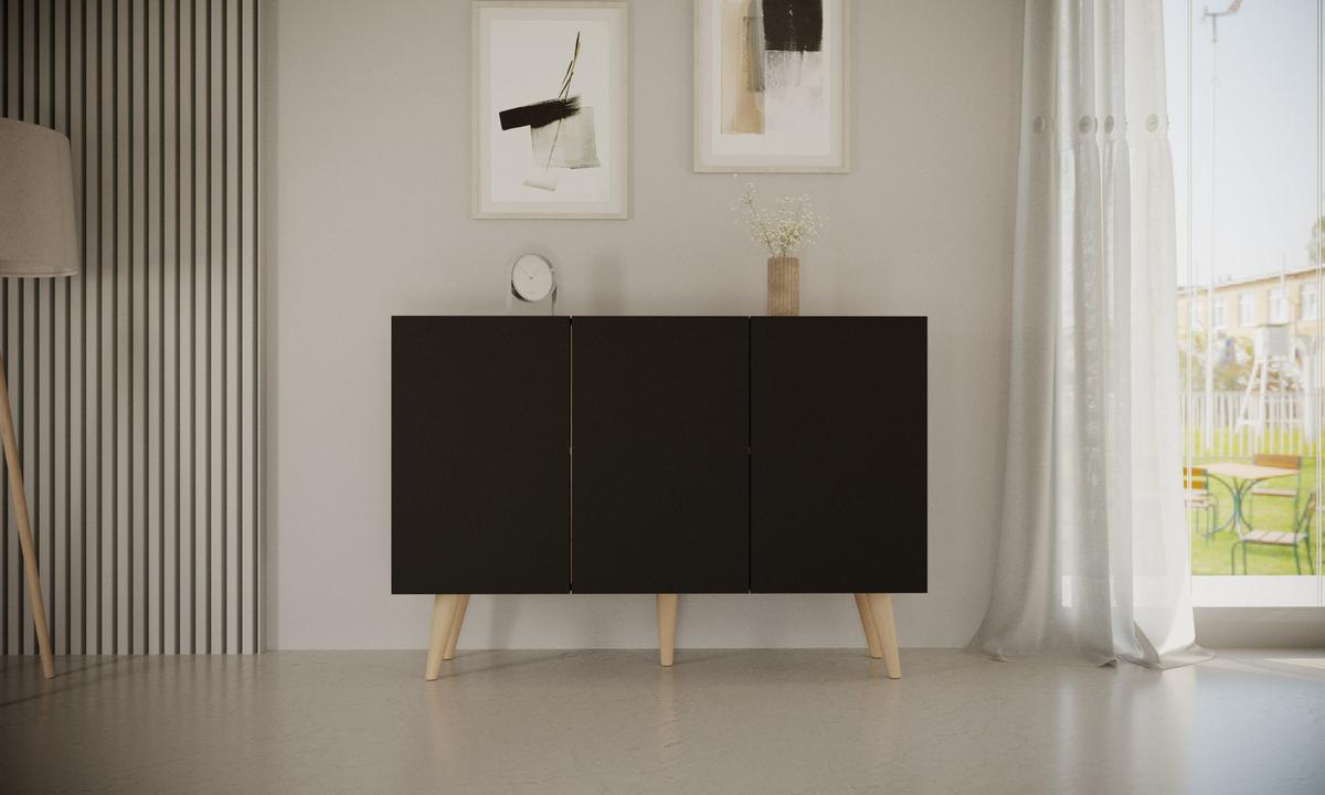 KOMMODE Toronto Schwarz 39,9/95,5/120 - Schwarz, Holzwerkstoff (40/96/120cm) - RAUMHIRSCH FURNITURE