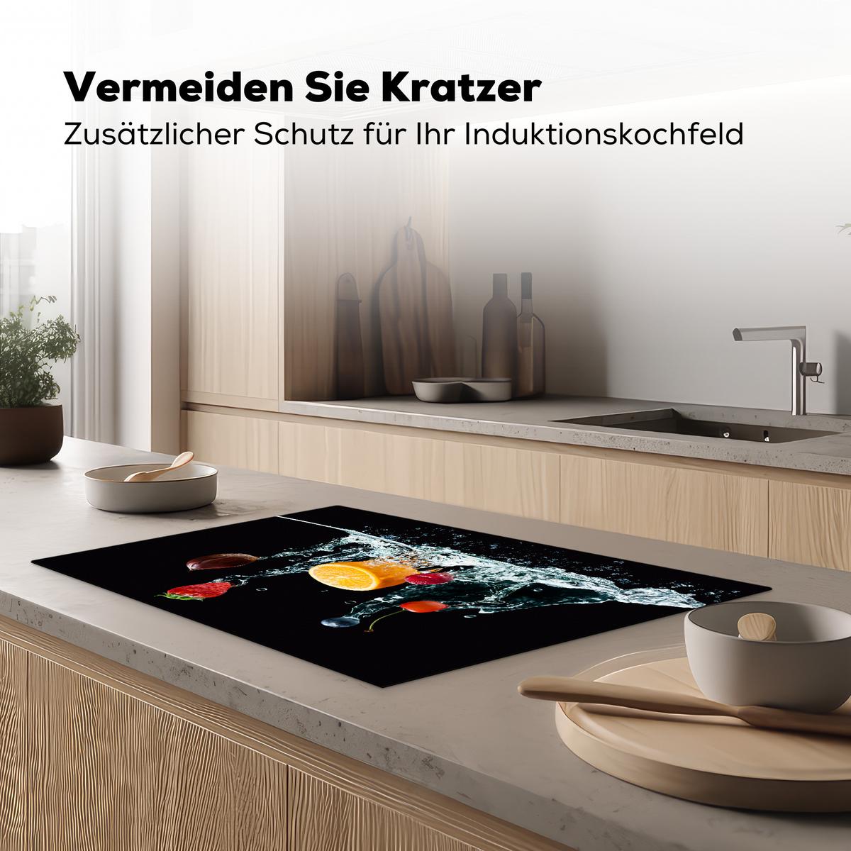 HERDABDECKPLATTE Wasser - Obst - Orange - Erdbeere - Kirsche - Schwarz Induktionsmatte 81x52 cm - Orange, Kunststoff (81/52/0.2cm) - MuchoWow