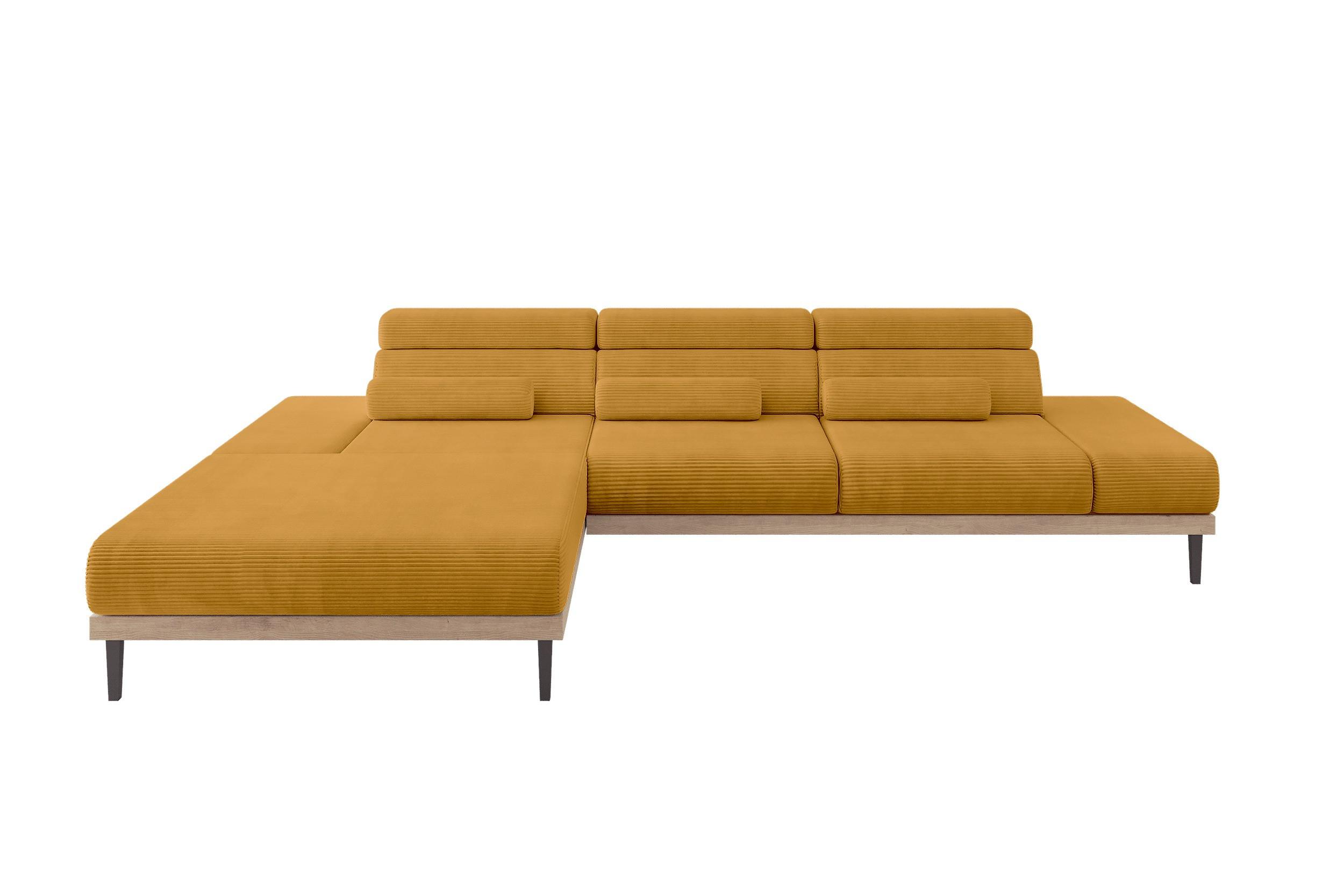 ELEKTRISCHES ECKSOFA Links MONA 316x205x85 Senfgelb Cord - Dunkelgelb, Holzwerkstoff/Textil (316/205cm) - ALTDECOR