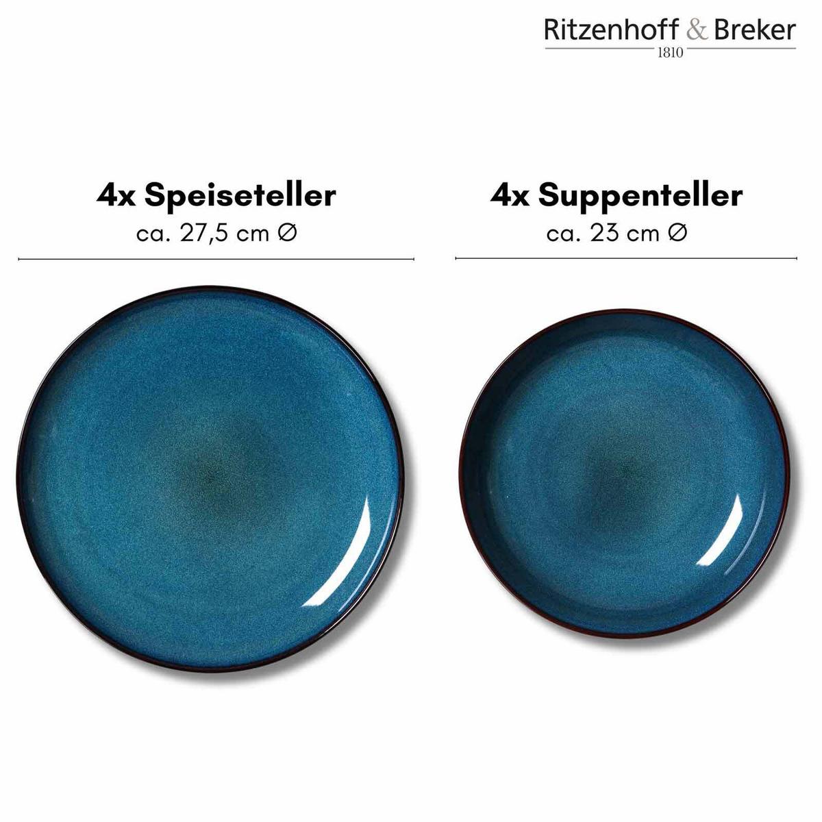 TAFELSERVICE Bali blau 8-tlg. - Blau, Keramik (2/2/2cm) - Ritzenhoff Breker
