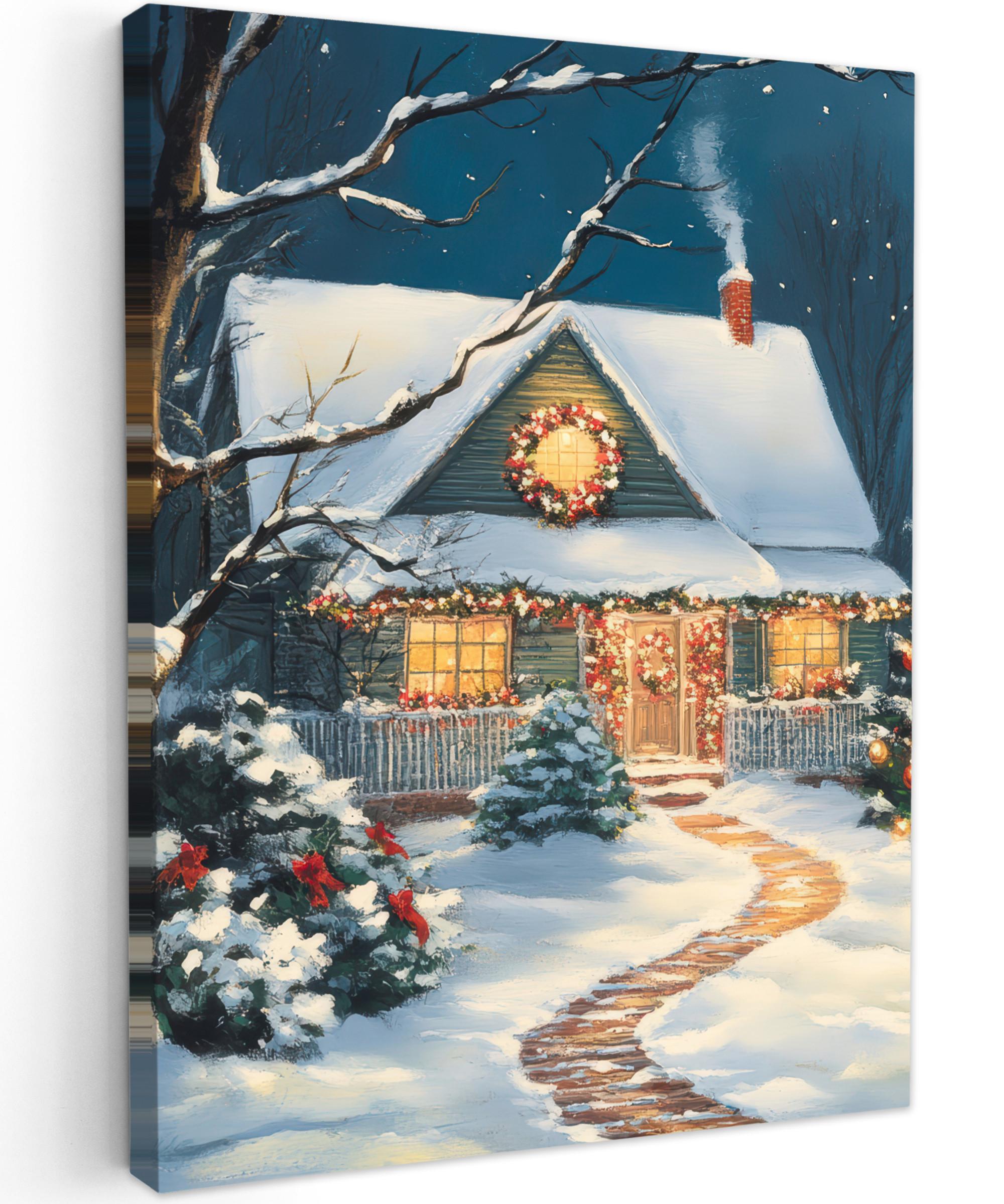 LEINWANDBILD Weihnachten - Weihnachtsbaum - Winter - Zuhause - Schnee Room Decor 30x40 cm - Smaragdgrün, Textil (30/40cm) - MuchoWow