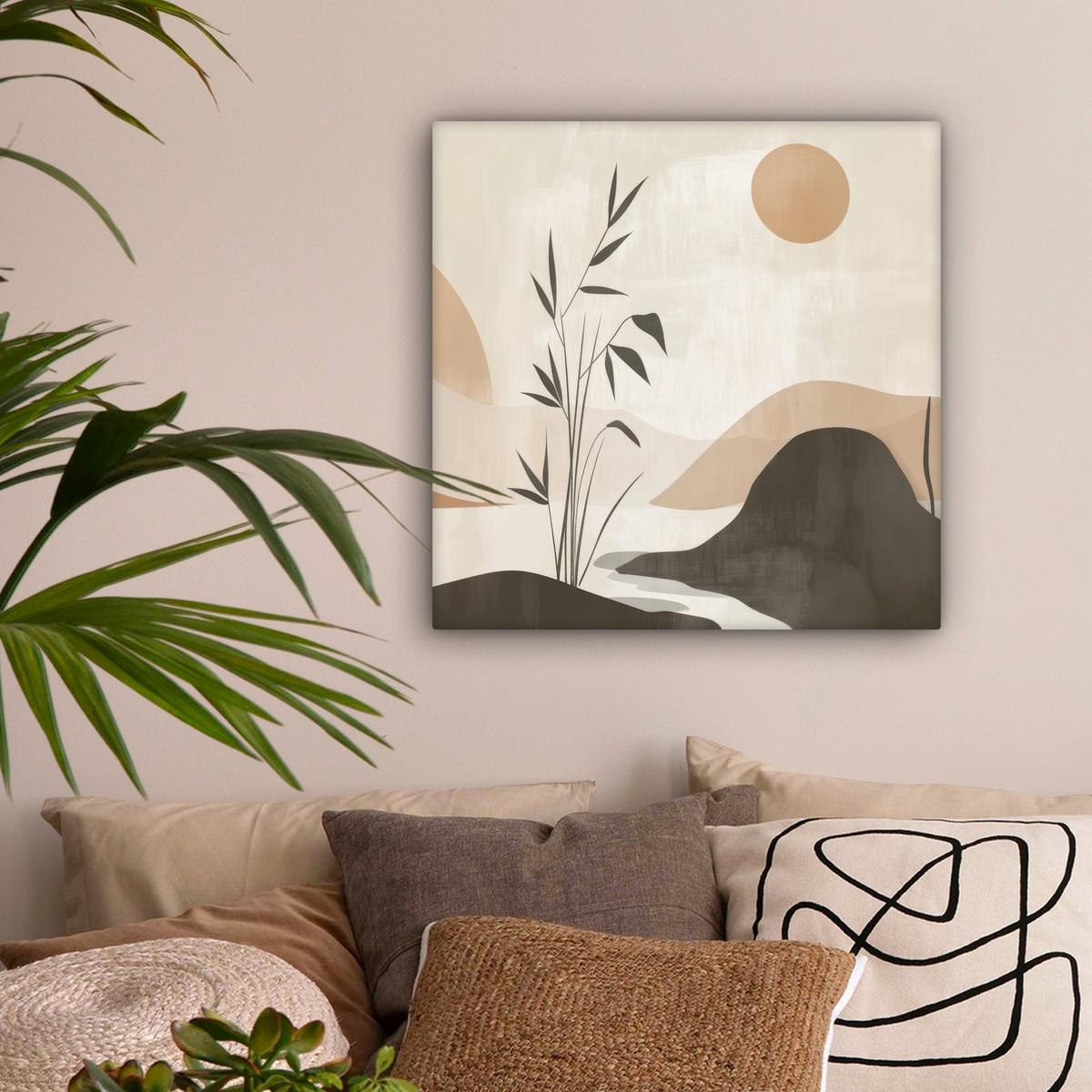 LEINWANDBILD Japandi - Landschaft - Beige Wandbild Wohnzimmer 50x50 cm - Cognac, Textil (50/50cm) - MuchoWow