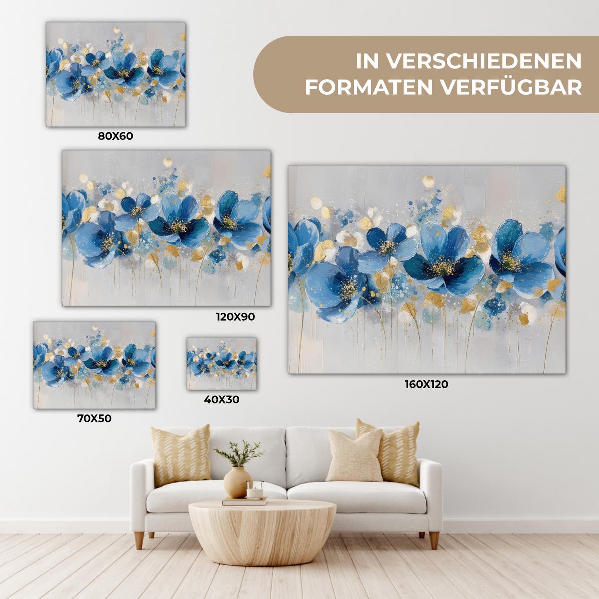 LEINWANDBILD Blumen - Blau - Abstrakt Wandbild 40x30 cm - Hellgrau, Textil (40/30cm) - MuchoWow
