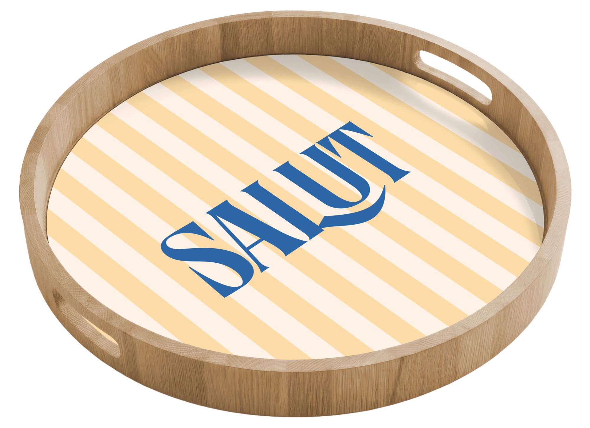 TABLETT Salut - Zitat - Streifen - Gelb - Blau - Weiß 50x50 cm - Beige, Holz (50/5/5cm) - OnlyWow