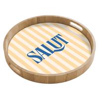 TABLETT Salut - Zitat - Streifen - Gelb - Blau - Weiß 50x50 cm - Beige, Holz (50/5/5cm) - OnlyWow