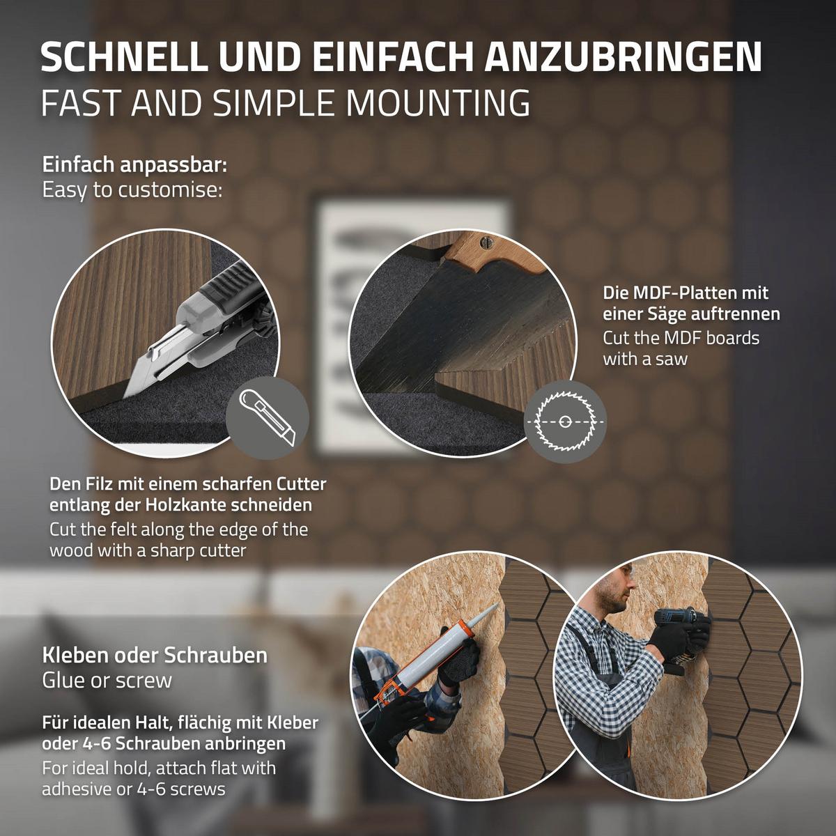 AKUSTIKPANEEL 2er Set Schallschutzplatten Hexagon Braun Holzoptik 66x81x2 cm aus Filz - Braun, Holzwerkstoff (2.1/81.1/66.6cm) - ML-DESIGN