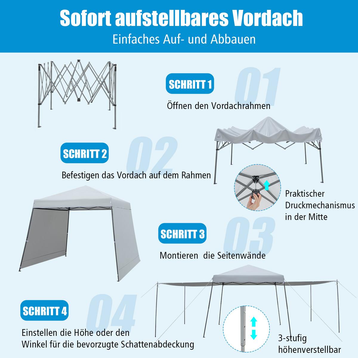 PAVILLON 255cm Grau - Grau, Kunststoff (599/255/300cm) - COSTWAY