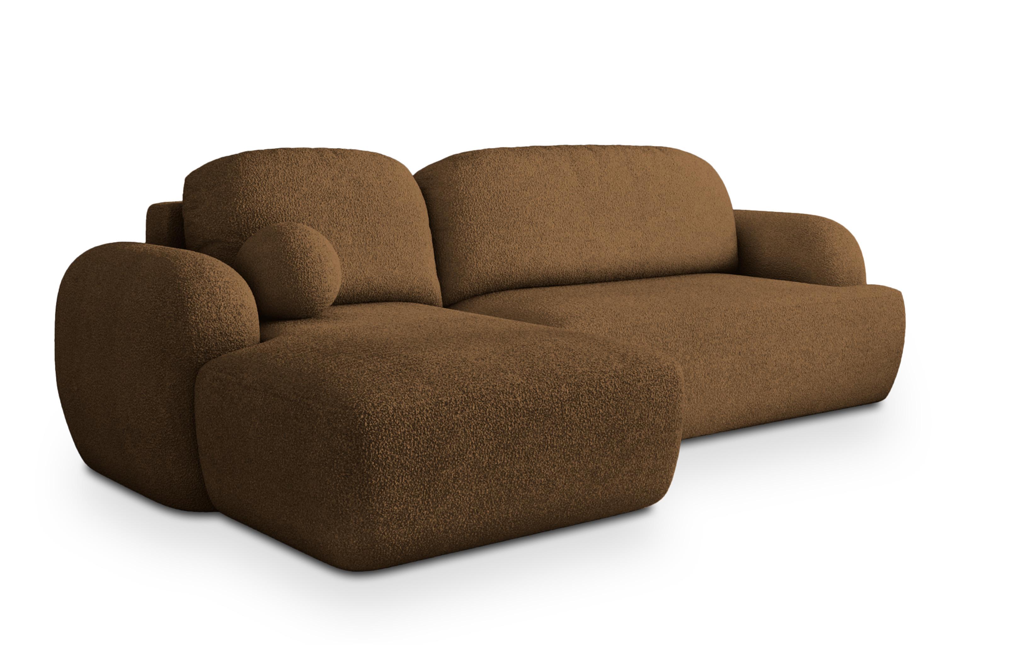 ECKSOFA MODENZA N L-S Braun Boucle-Stoff mit Schlaffunktion - Schwarz/Braun, Holz/Kunststoff (266/148cm) - MASSENO