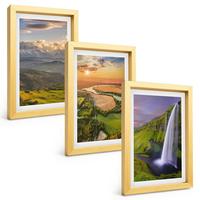 BILDER SET 3er Set - 20x30 cm Goldrahmen - Gebirgsflüsse, Wasserfälle, Natur - Goldfarben, Kunststoff (20/30cm) - TULUP