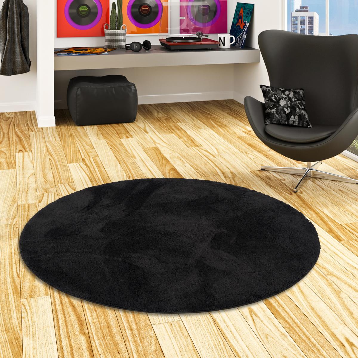 SUPER SOFT KINDER HOCHFLOR TEPPICH SILKY KIDS RUND - Schwarz, Textil (120/120cm) - Pergamon