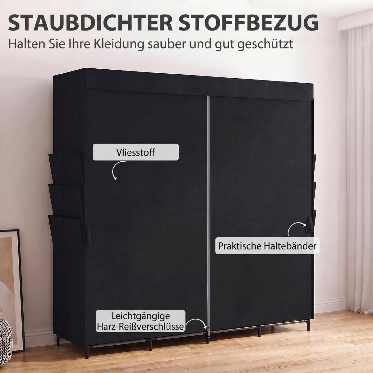 STOFF-KLEIDERSCHRANK Vliesstoff Stahl Schwarz - Schwarz, Textil (45/167/170cm) - HOMCOM
