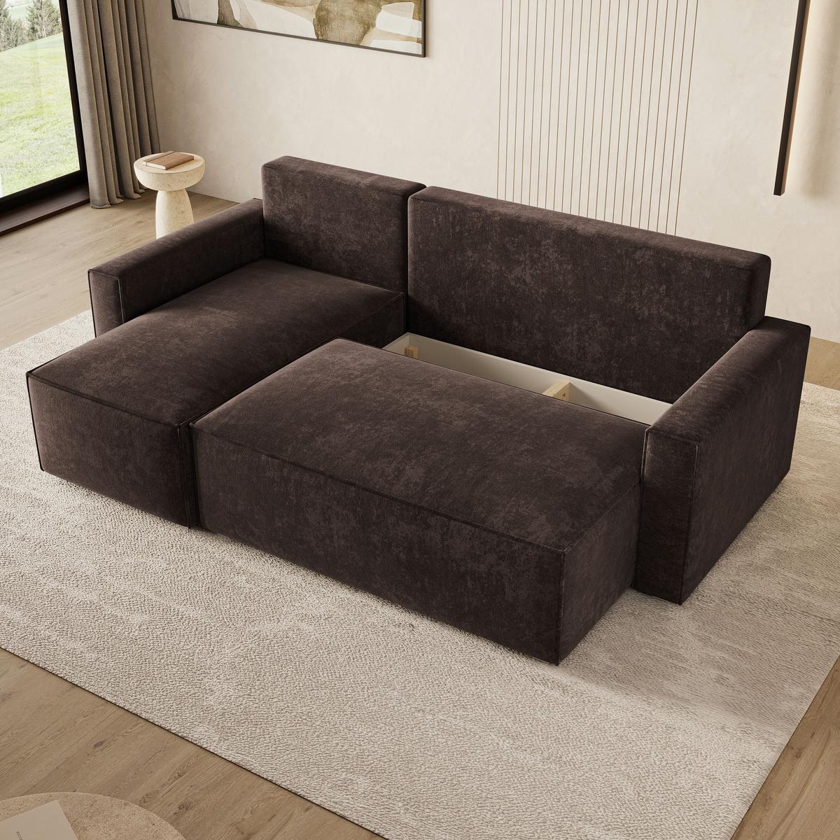 ECKSOFA POTARO LM Braun Chenille mit Schlaffunktion - Braun, Holzwerkstoff/Textil (232/140cm) - MASSENO