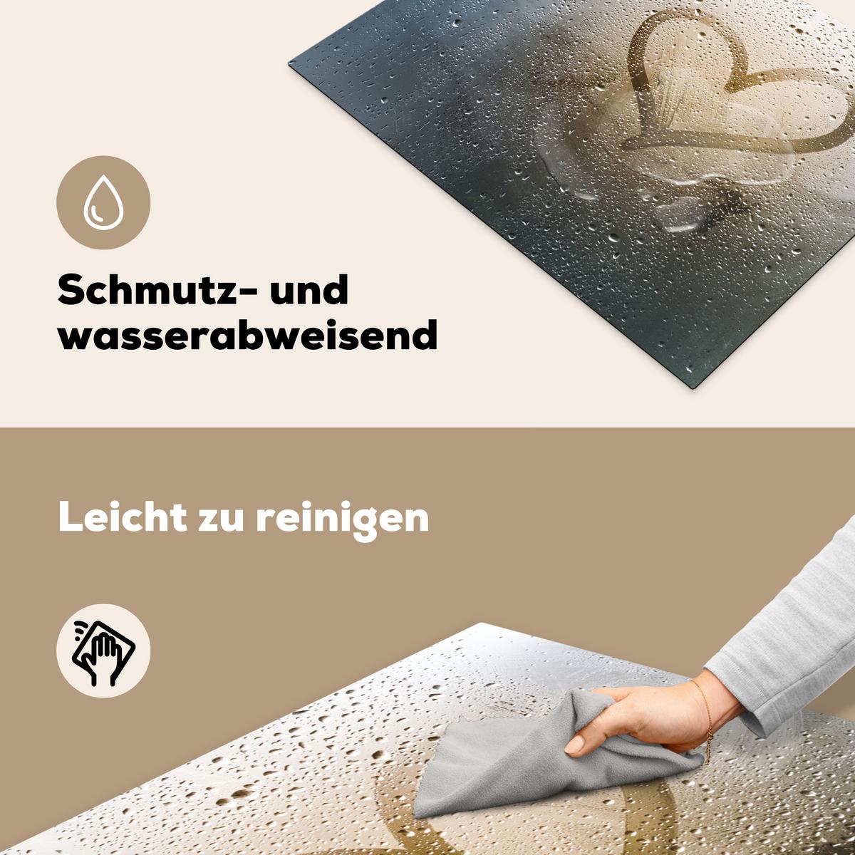 HERDABDECKPLATTE Herz - Kondenswasser - Wasser - 3D Herdabdeckung Induktionsfeld 70x52 cm - Grau, Kunststoff (70/52/0.2cm) - MuchoWow