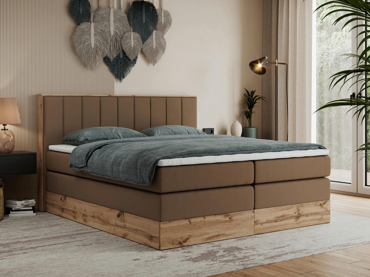 BOXSPRINGBETT BELLISSIMO KING 140/200 Braun Kunstleder - H4 - Braun, Holz/Textil (140/200cm) - MKS