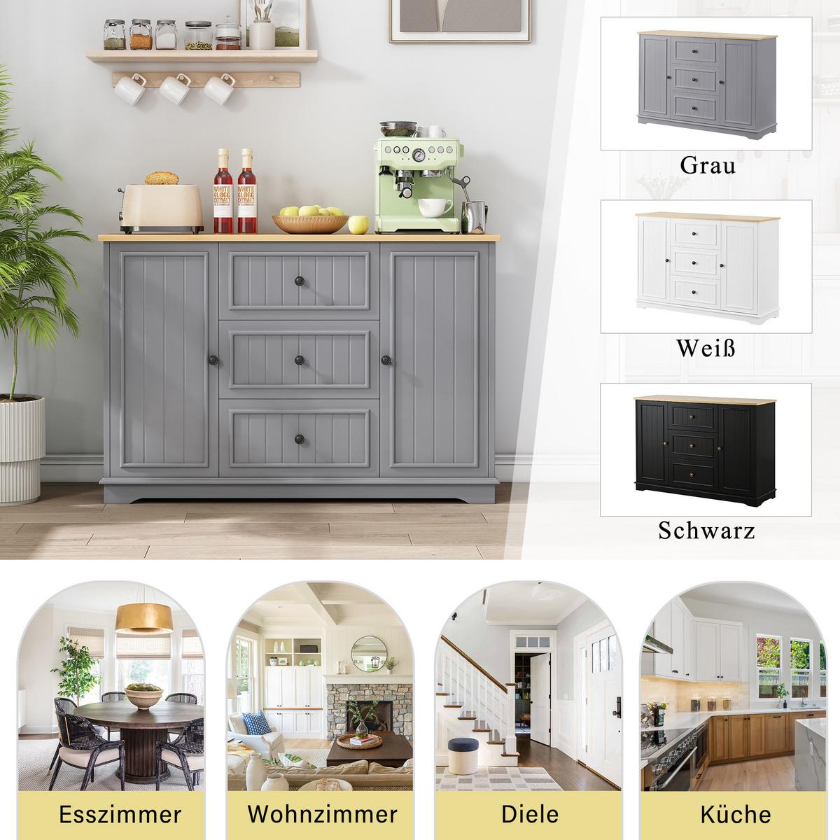SIDEBOARD mit 3 schubladen & kühlschrank-türen - Grau, Holzwerkstoff (126/86/40cm) - Urban Meuble