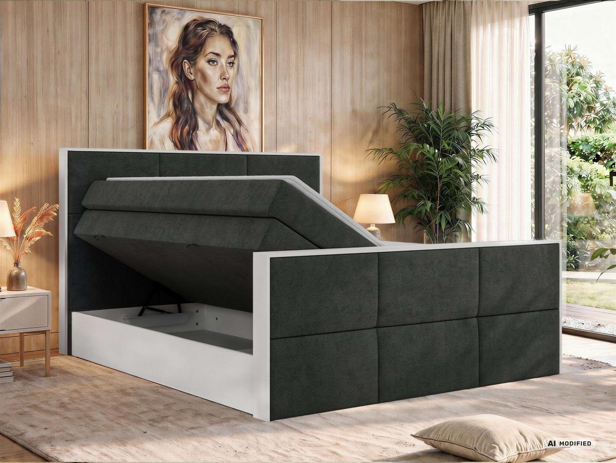 BOXSPRINGBETT DELVIT KING DUO 140/200 - Dunkelgrau Stukture - Topper Visco - H4 - Dunkelgrau/Schwarz, Kunststoff/Textil (140/200cm) - MKS