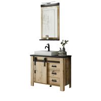 BADMÖBEL-SET 4-teilig, Used Wood hell, anthrazit, Badkombination mit Waschbecken LED Spiegellampe - Eichefarben/Anthrazit, Holzwerkstoff/Metall (95/210/43cm) - Furn.Design