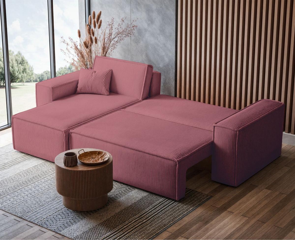 ECKSOFA Scarlo Dunkelrosa Cordbezug - Dunkelrosa/Schwarz, Kunststoff/Textil (244/145cm) - Selsey