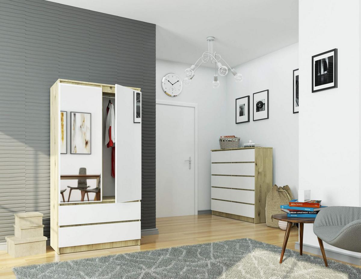 KLEIDERSCHRANK Eiche Artisan, Weiß 180/90/51 - Eiche Artisan/Weiß, Holzwerkstoff (90/180/51cm) - RAUMHIRSCH FURNITURE