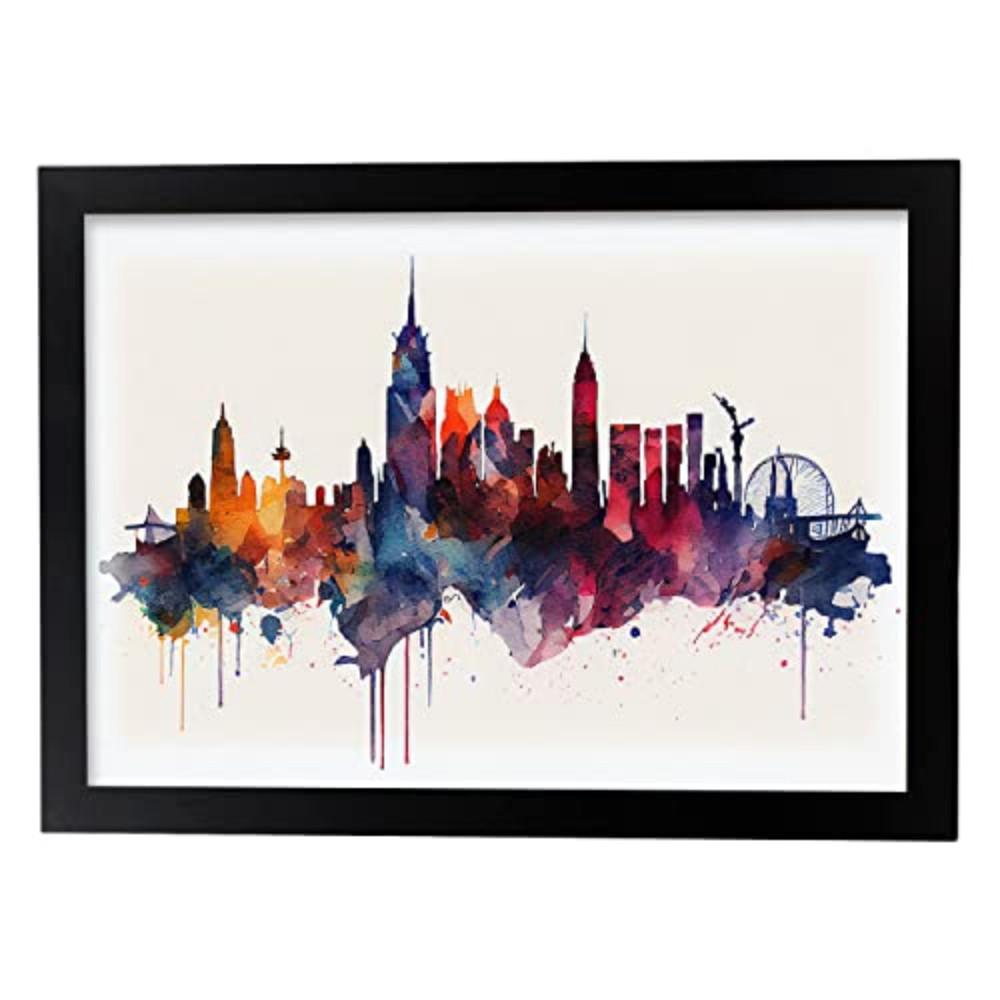 POSTER Newyork 1 Im Aquarell-Stil. A3 Schwarzer Rahmen - Schwarz, Papier (29.7/5/42cm) - Nacnic