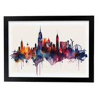 POSTER Newyork 1 Im Aquarell-Stil. A3 Schwarzer Rahmen - Schwarz, Papier (29.7/5/42cm) - Nacnic