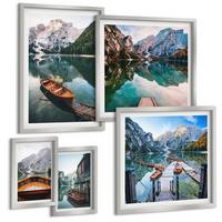 BILDER SET 5er Set - 50x50 cm & 20x30 cm & 40x60 cm Silberner Rahmen - Zarte Rosenblüten für die Küche - Silberfarben, Kunststoff (40/60cm) - TULUP
