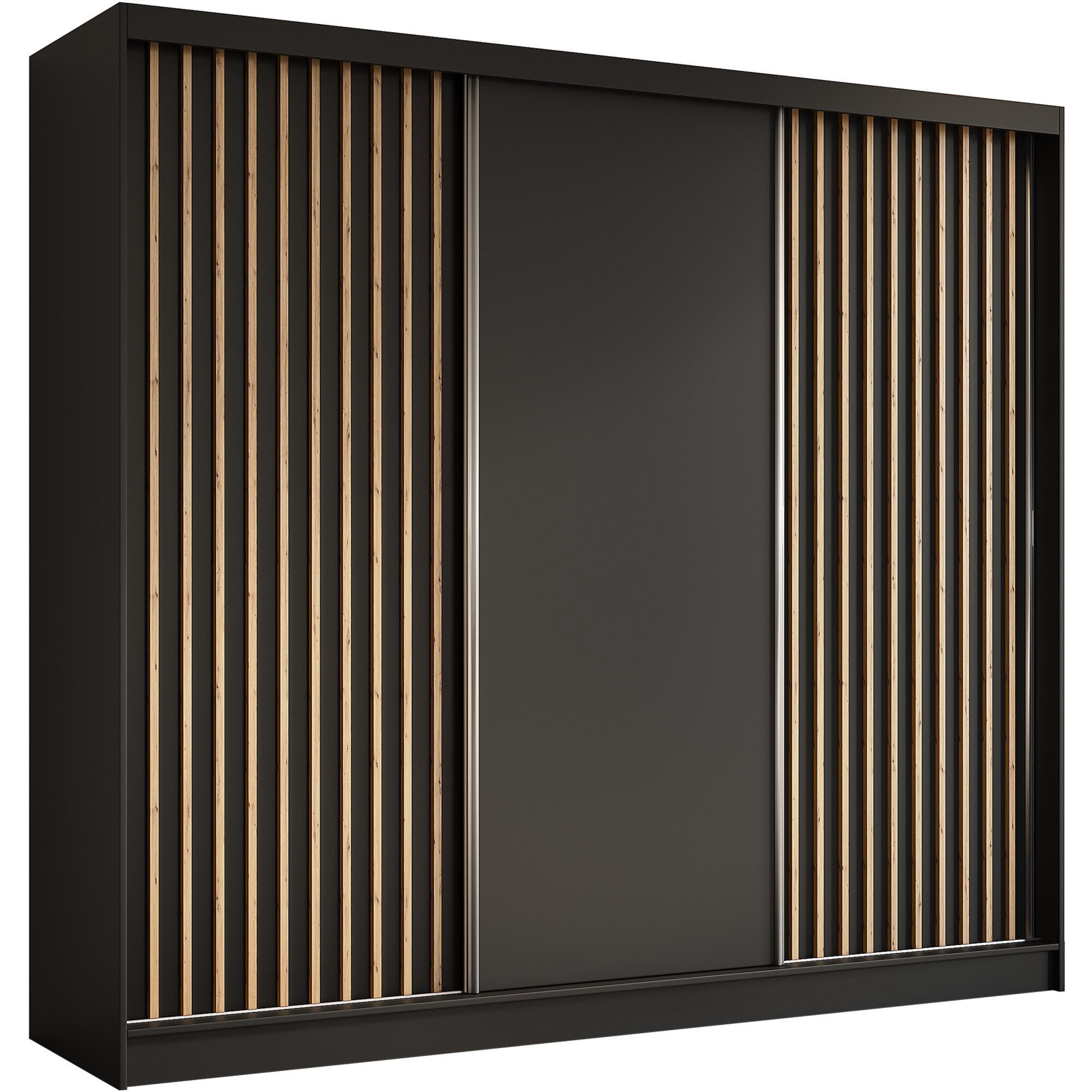 SCHWEBETÜRENSCHRANK Helios II 240/216/61 schwarz+eiche Artisan mit Schubladen - Schwarz/Eiche Artisan, Holzwerkstoff (240/216/61cm) - Beautysofa