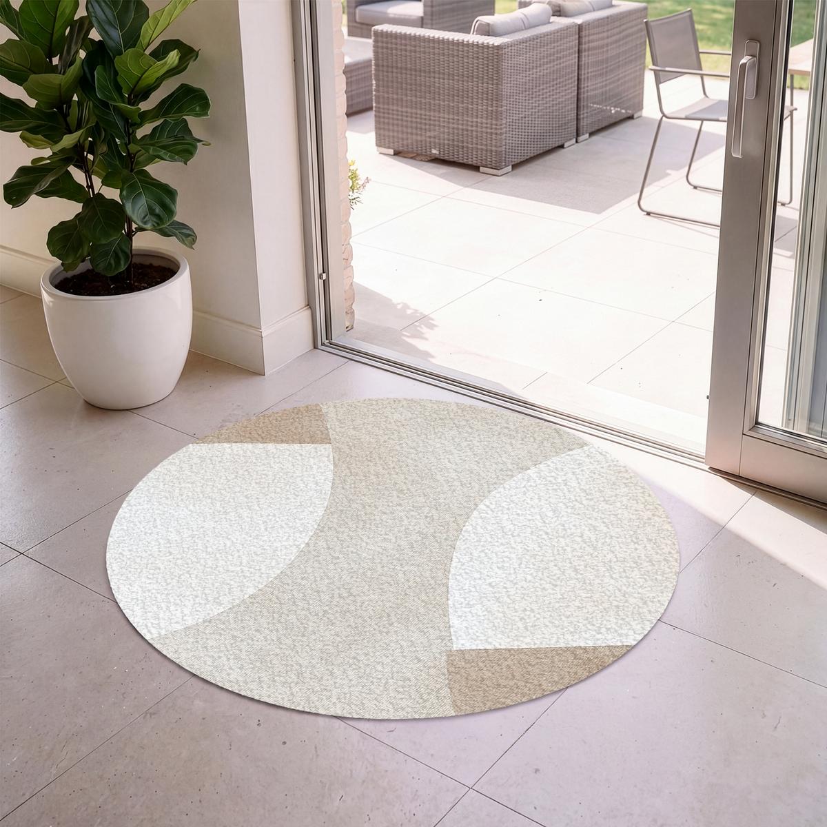 FUSSMATTE Braun - Japandi - Abstrakt Schmutzfangmatte 120x120 cm - Beige, Kunststoff (120/0.4cm) - MuchoWow