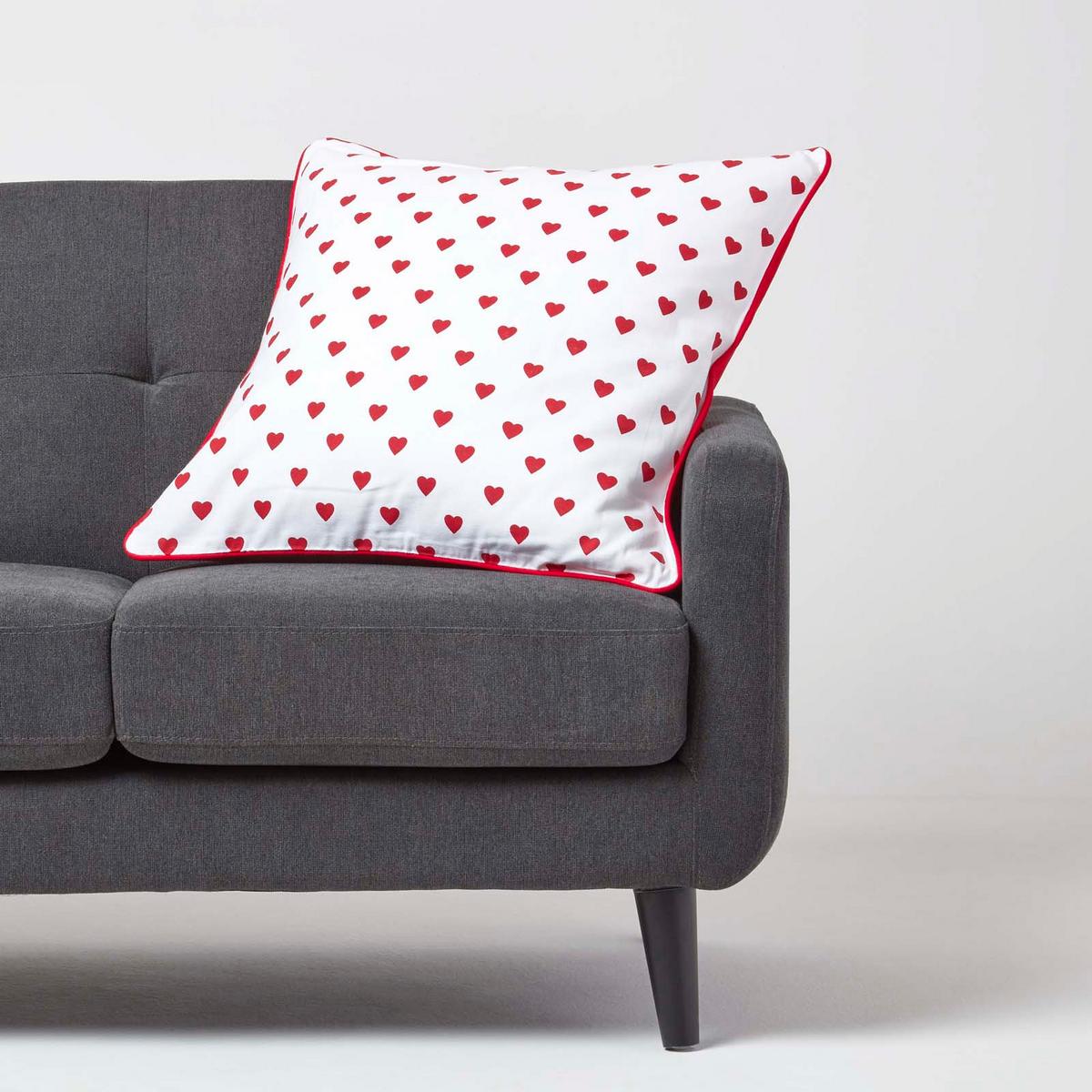 KISSENHÜLLE Herzen 60/60 cm, 100% Baumwolle - Rot, Textil (60/60cm) - Homescapes