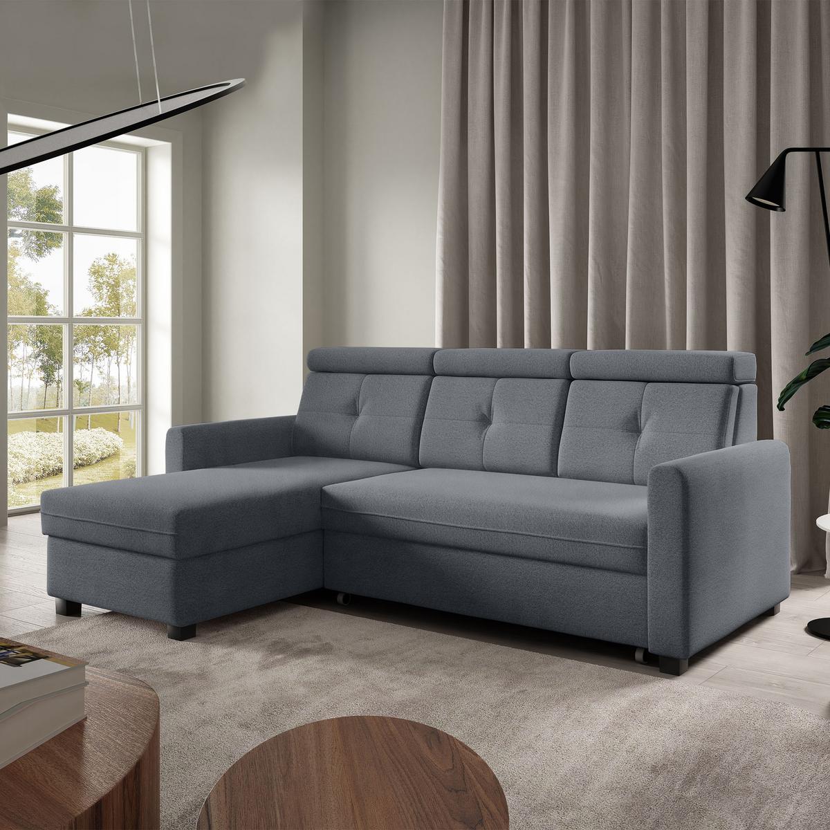 ECKSCHLAFSOFA Milano, Grau, links - Schwarz/Grau, Textil (217/166cm) - Beautysofa