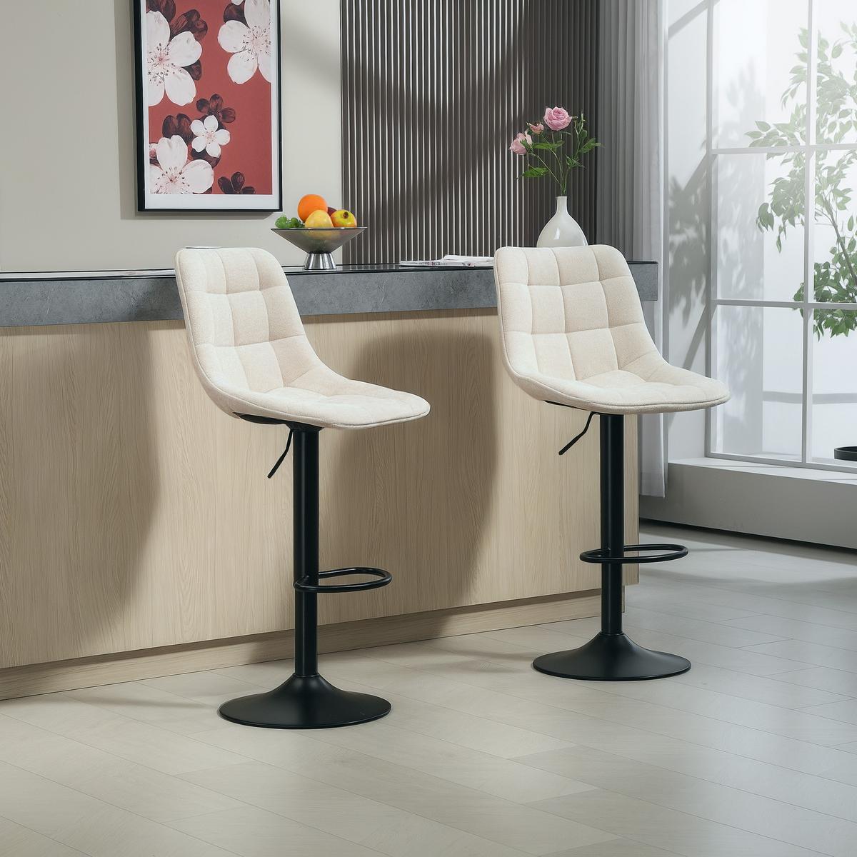 BARHOCKER 2er-Set, Gepolstert Barstuhl mit Lehne, Chenille-Optik Beige - Beige/Schwarz, Kunststoff/Textil (47/115.5/48cm) - HOMCOM