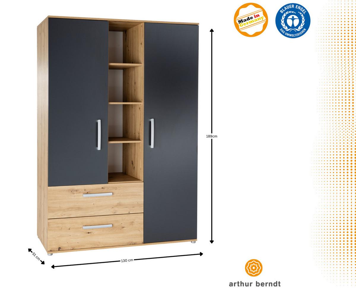 JUGENDZIMMER SET 3-tlg. Bett Kleiderschrank Bettkästen - Anthrazit/Silberfarben, Holzwerkstoff/Kunststoff (120/1/200cm) - arthur berndt