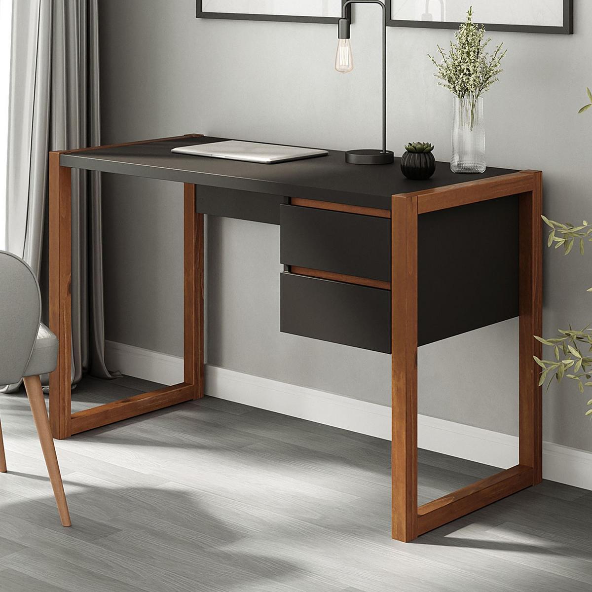 SCHREIBTISCH BELINDA - Kastanienfarben/Schwarz, Holz (54/118/75cm) - IDIMEX