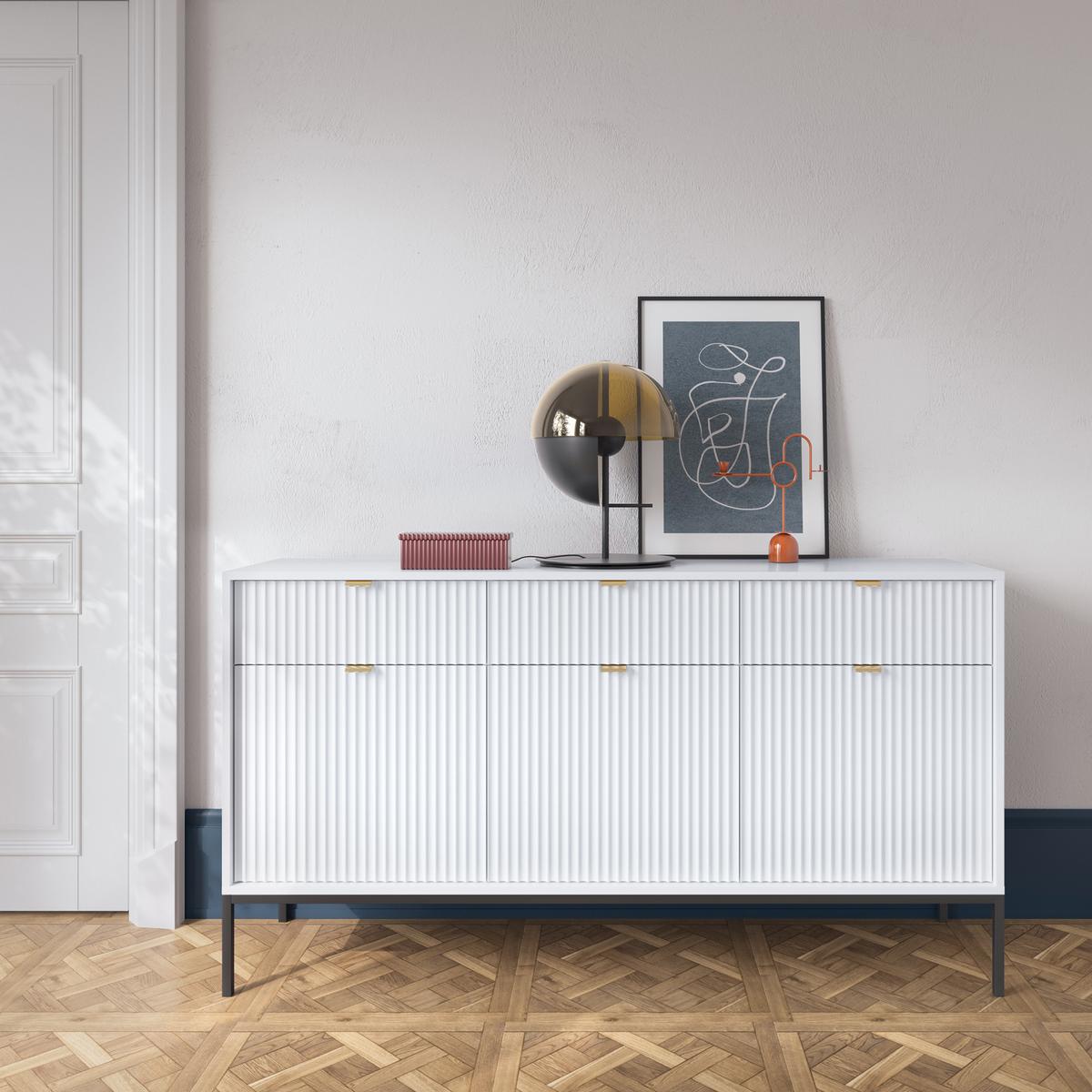 SIDEBOARD STELLARE 154/83/39 cm mit 3 Schubladen 3 Türen Weiß - Weiß, Holzwerkstoff (154/83/39cm) - MASSENO