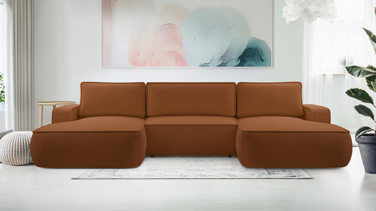 WOHNLANDSCHAFT Ablia Ziegelrot 364/168/87 cm mit Schlaffunktion - Dunkelorange/Schwarz, Kunststoff/Textil (364/87/168cm) - AX Living