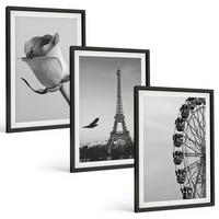 BILDER SET 3er Set - 40x60 cm Schwarzer Rahmen - Rose Eiffelturm Riesenrad - Schwarz, Kunststoff (40/60cm) - TULUP