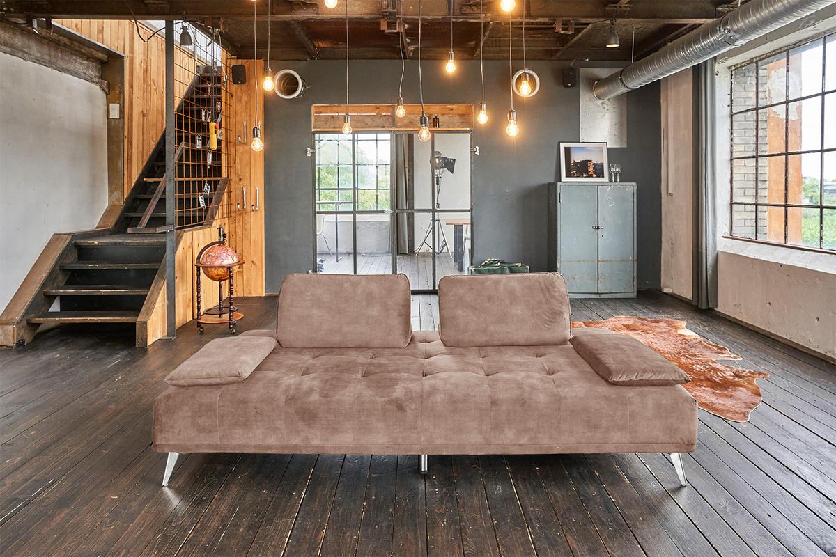 SOFA WIOLO Taupe Velvet - Taupe/Silberfarben, Textil/Metall (240/80/110cm) - KAWOLA