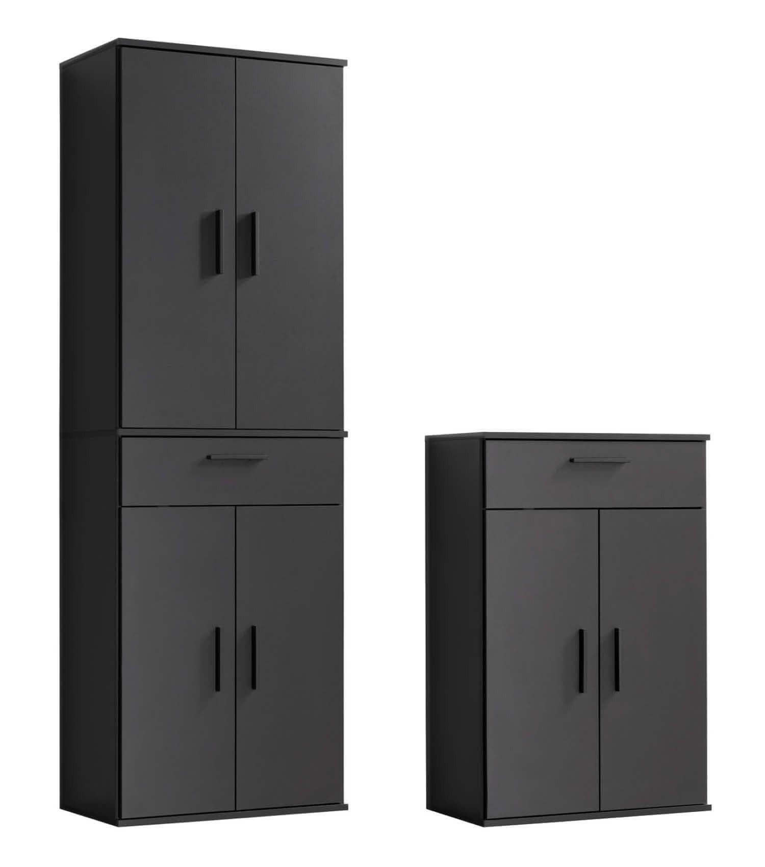 MEHRZWECKSCHRANK SET Der Allzweckwaffe - Anthrazit/Schwarz, Holzwerkstoff (60/180/34cm) - Mokebo