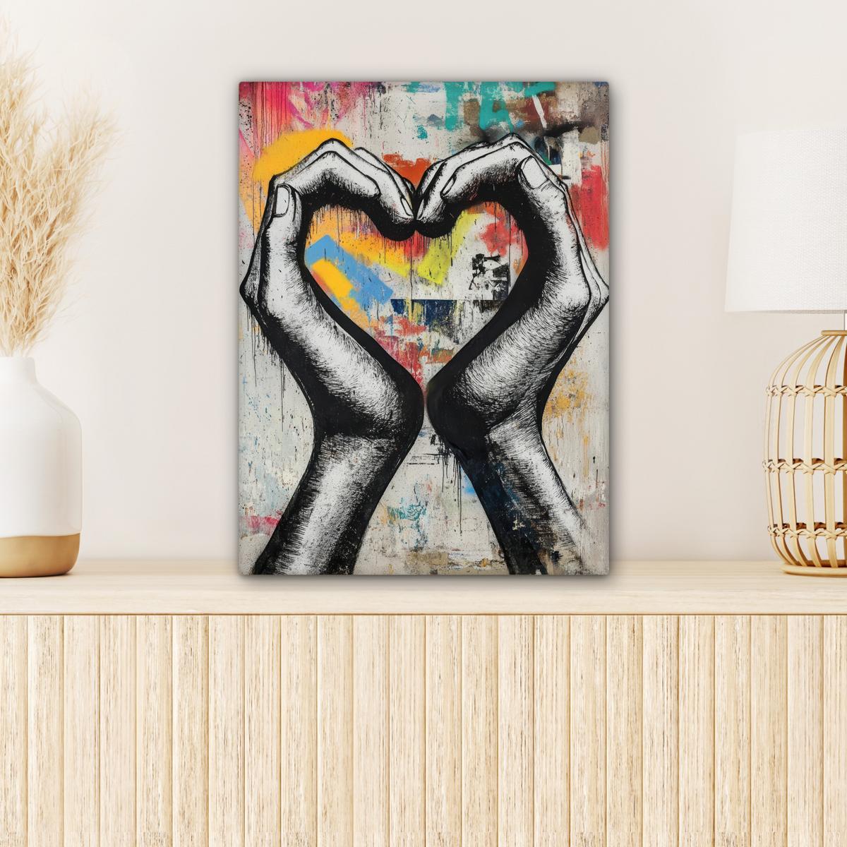 LEINWANDBILD Hände - Herz - Straßenkunst - Graffiti Room Decor 30x40 cm - Multicolor, Textil (30/40cm) - MuchoWow