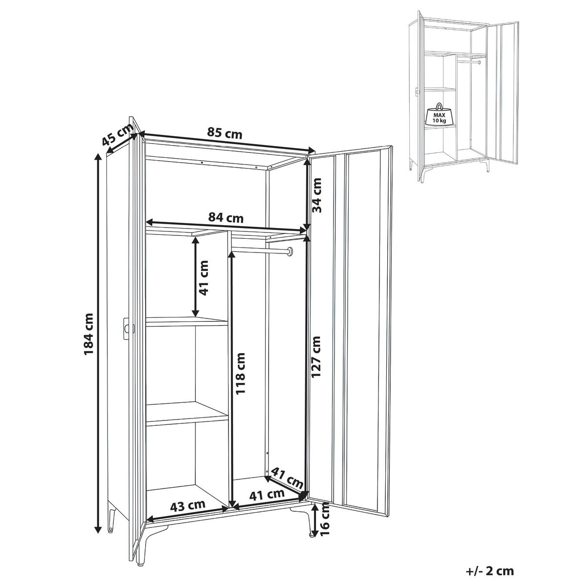 KLEIDERSCHRANK Beige Metall Ardura - Beige, Metall (85/184/45cm) - Beliani