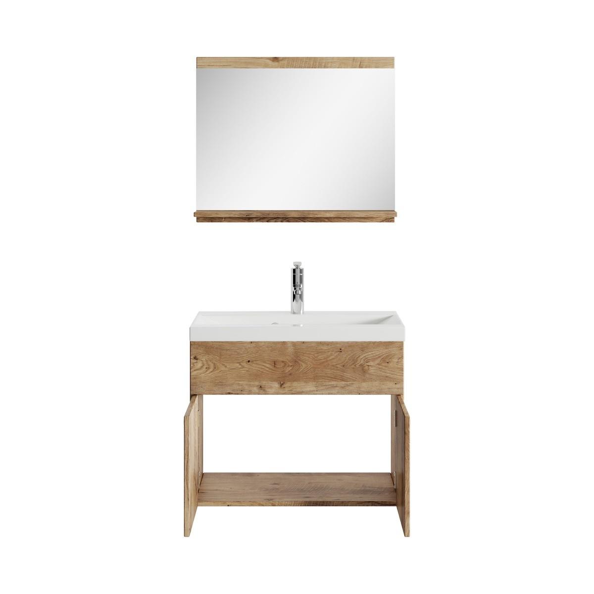 BADMÖBEL-SET Montreal 3 Teile Kastanien Eiche - 60 x 35 x 51 cm - Kastanienfarben/Eichefarben, Holz (60/51/35cm) - Badplaats